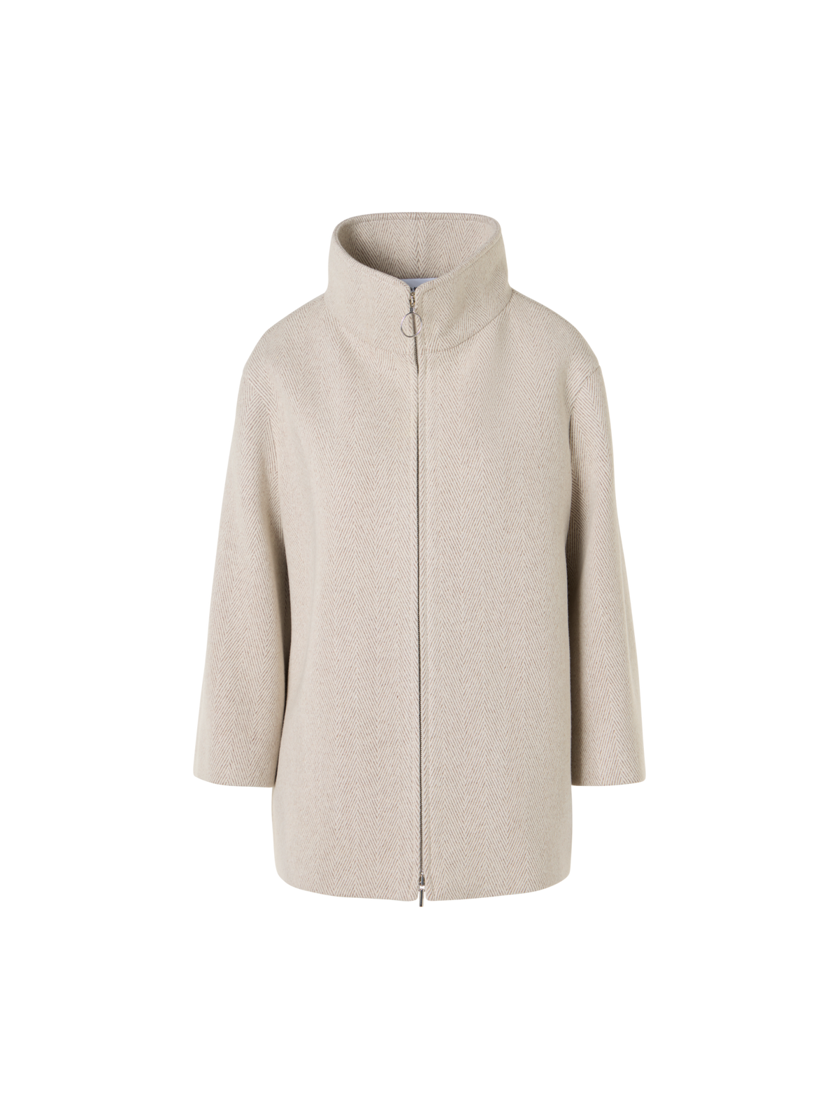 Designer Herringbone Wool Blend Coat - beige