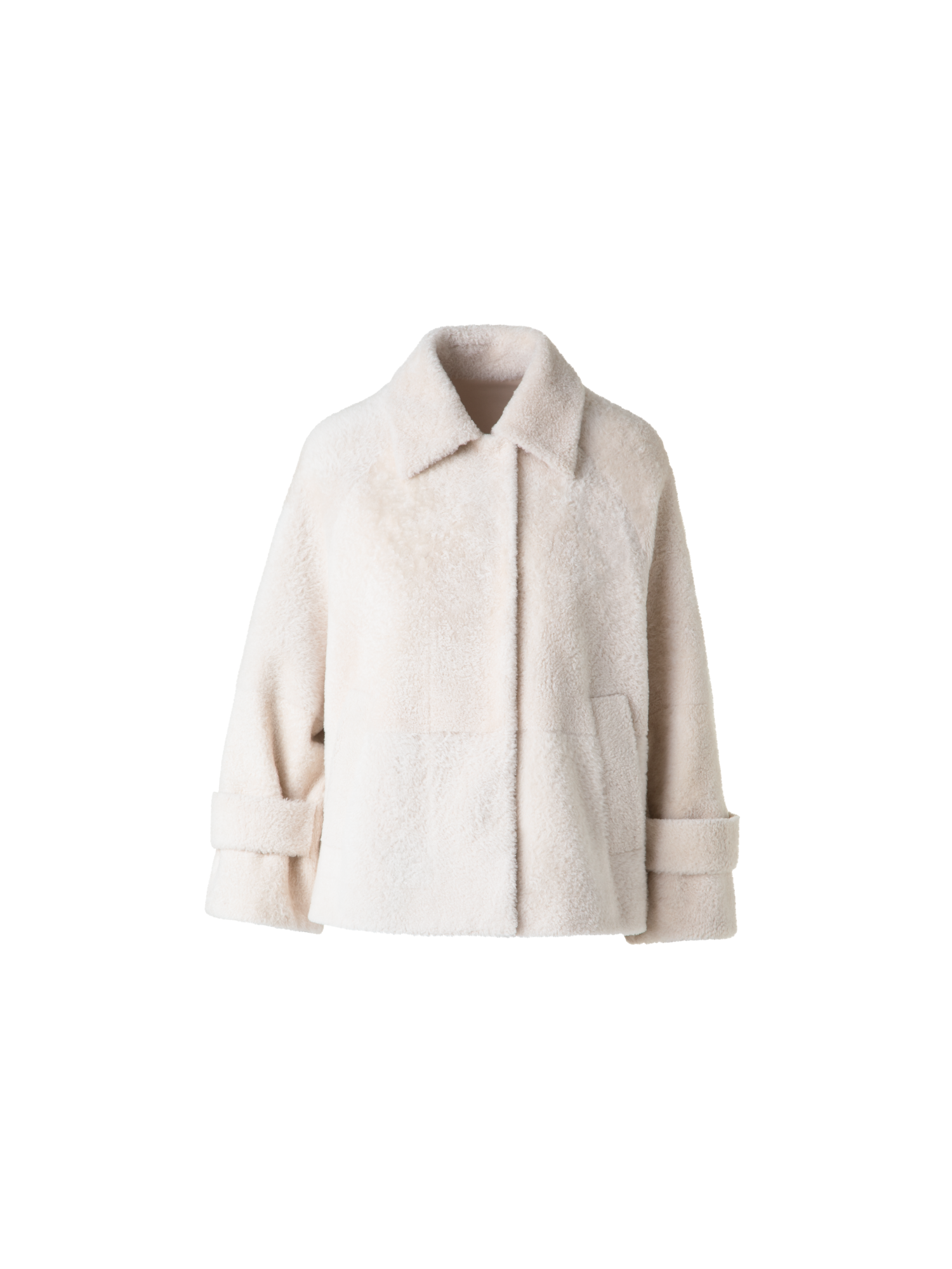 Designer Short A-Line Shearling Jacket - neutral - ecru - white