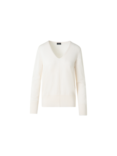 Designer  Pure Cashmere V-Neck Sweater - neutral - ecru - white