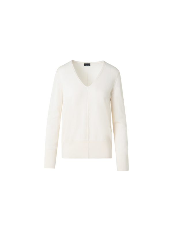 Designer  Pure Cashmere V-Neck Sweater - neutral - ecru - white