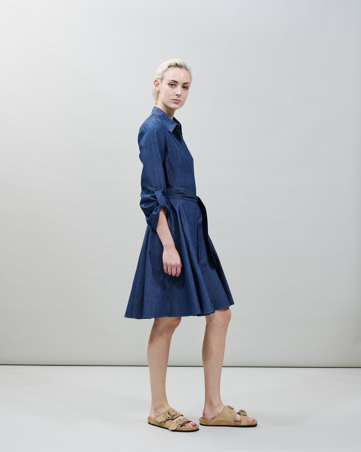 Designer Lightweight Cotton Denim Shirt Dress - blue #editorial