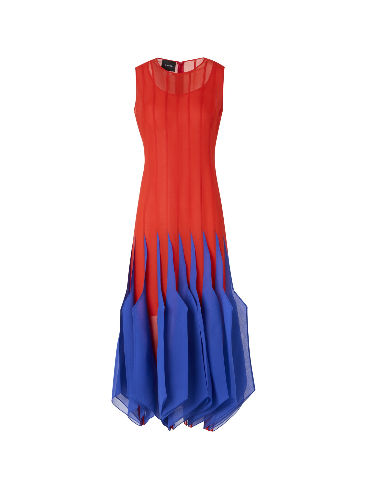 Designer Silk Midi Dress with High Plains Insets - multicolor - red