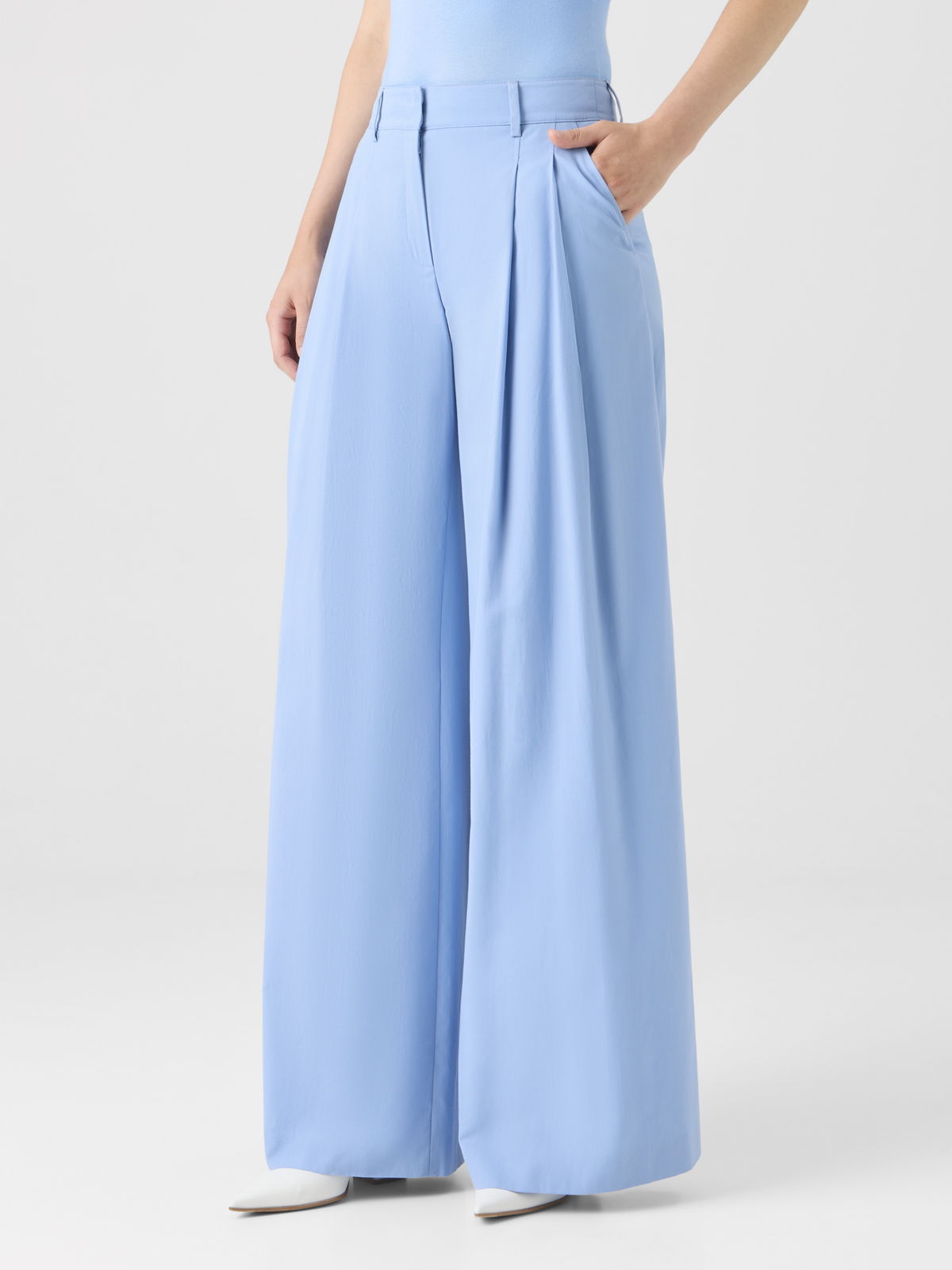 Designer Cotton Stretch Gabardine Wide-Leg Pants - navy - blue #editorial