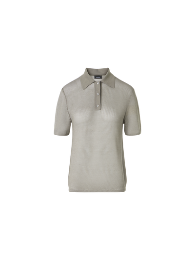 Designer Relaxed Fit Two Tone Grid Silk Polo Sweater - neutral - beige