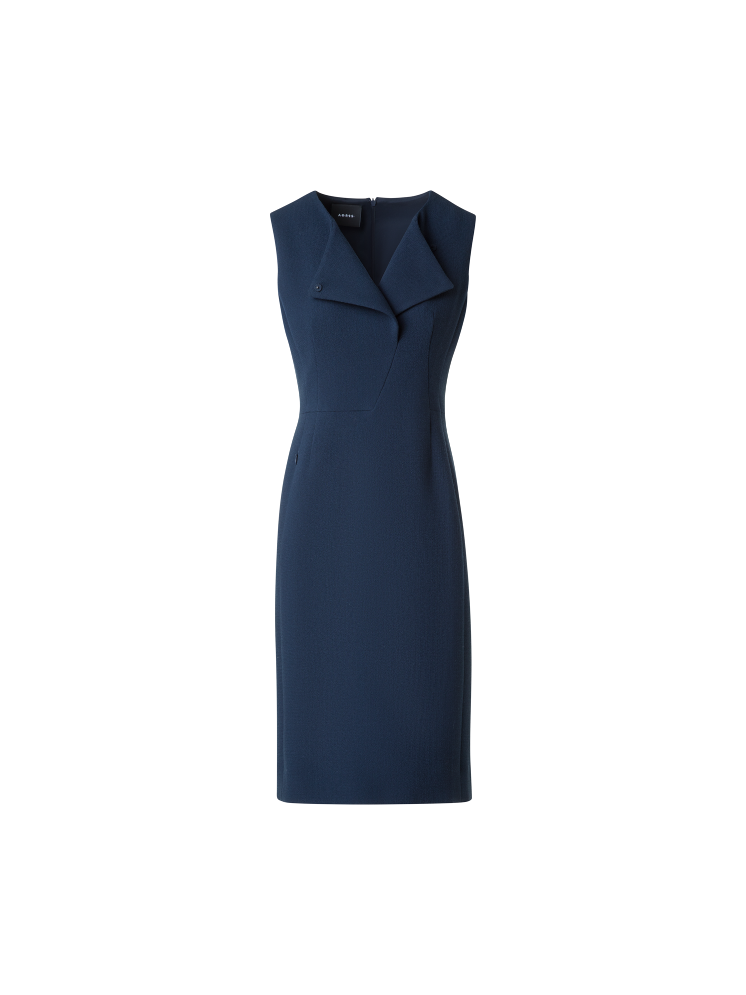Designer Sleeveless Sheath Dress in Wool Double-Face - blue