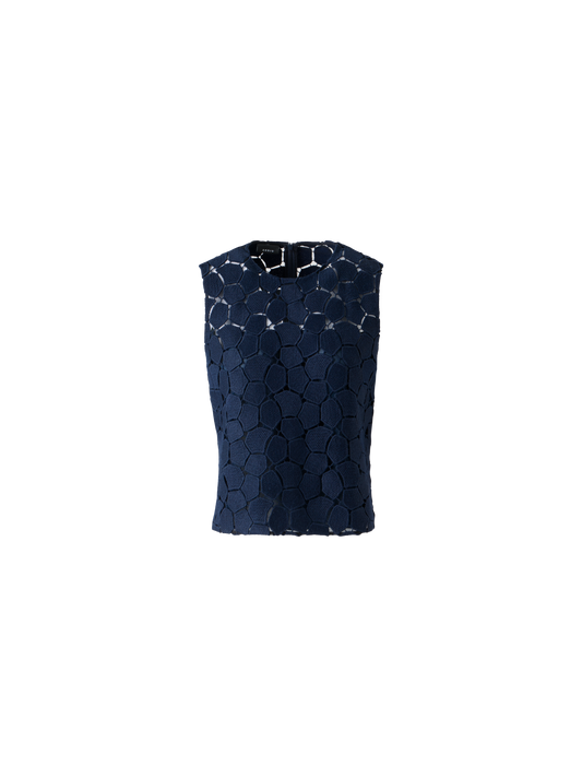 Designer Sleeveless Top with Lapis Lazuli Embroidery - neutral - navy - blue