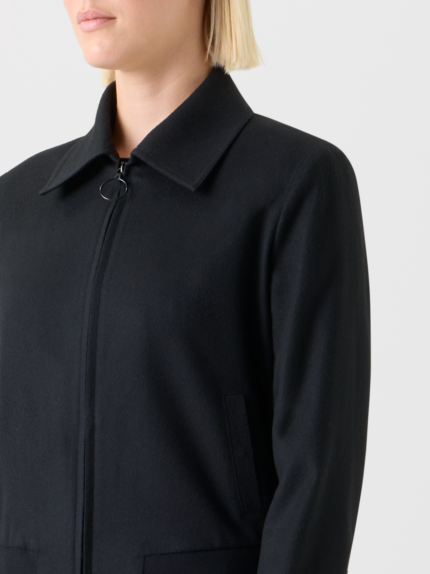 Designer Short Wool Cashmere Bomber Jacket - black - neutral 