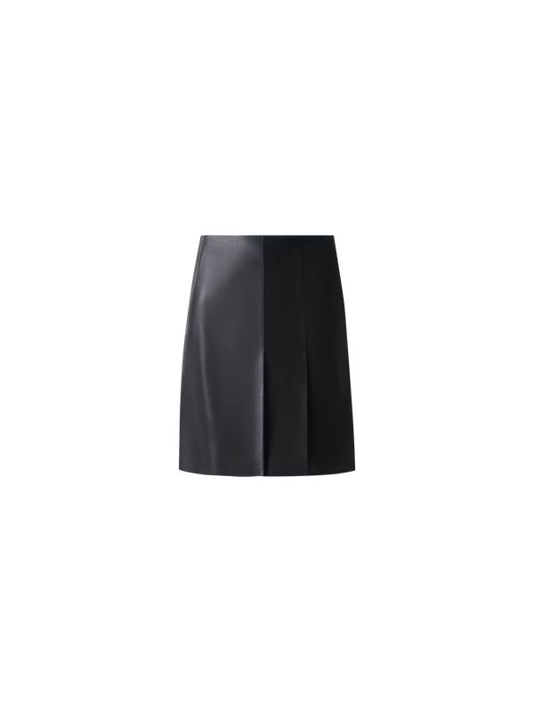 Designer Half-Pleated Leather and Suede Mini Skirt - black - neutral