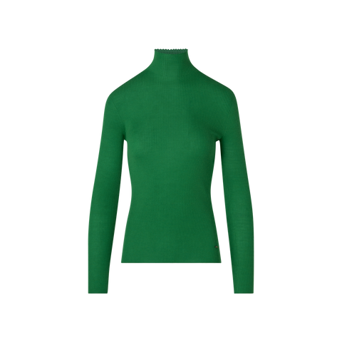 Fine Rib Cashmere Silk Mock Neck Sweater