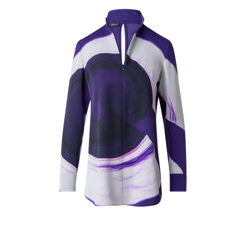 Silk Tunic Blouse with Purple Loop Print