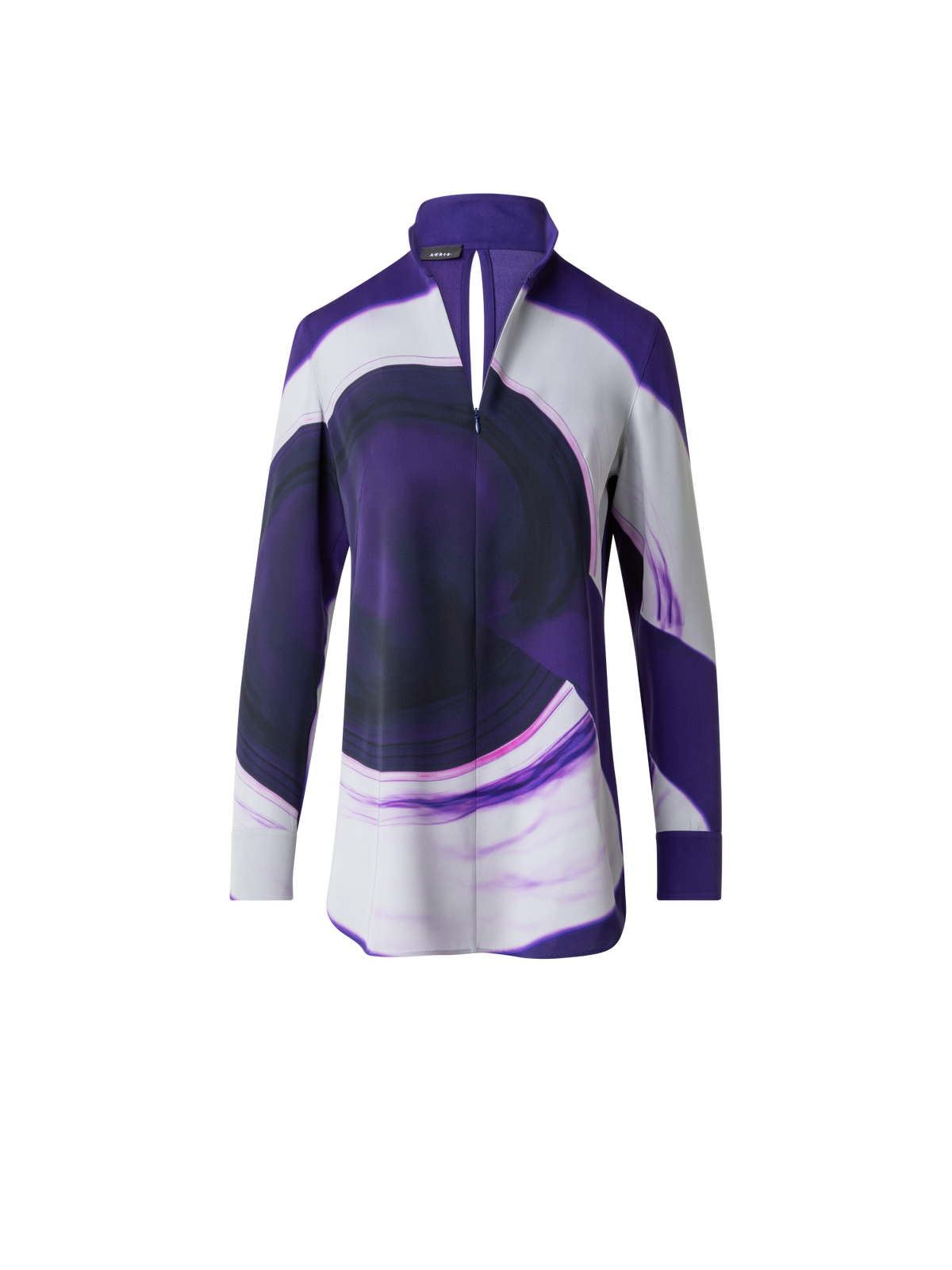 Designer Silk Tunic Blouse with Purple Loop Print - purple - multicolor