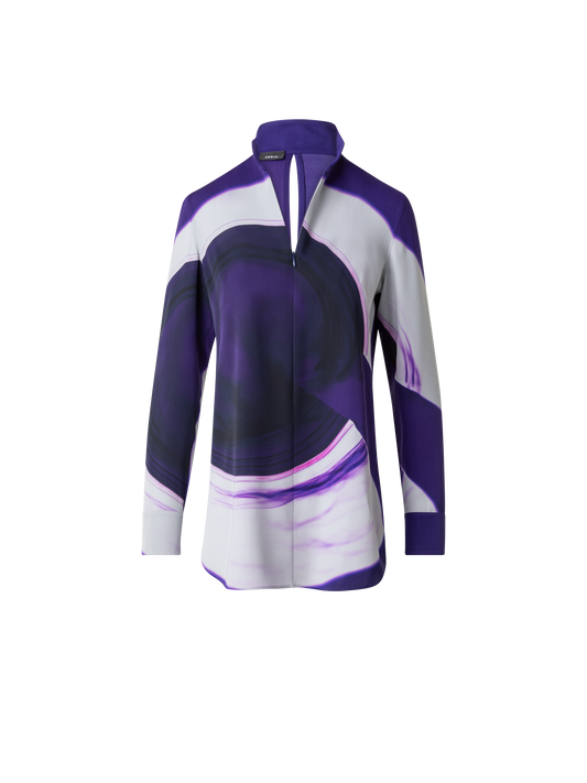 Designer Silk Tunic Blouse with Purple Loop Print - purple - multicolor