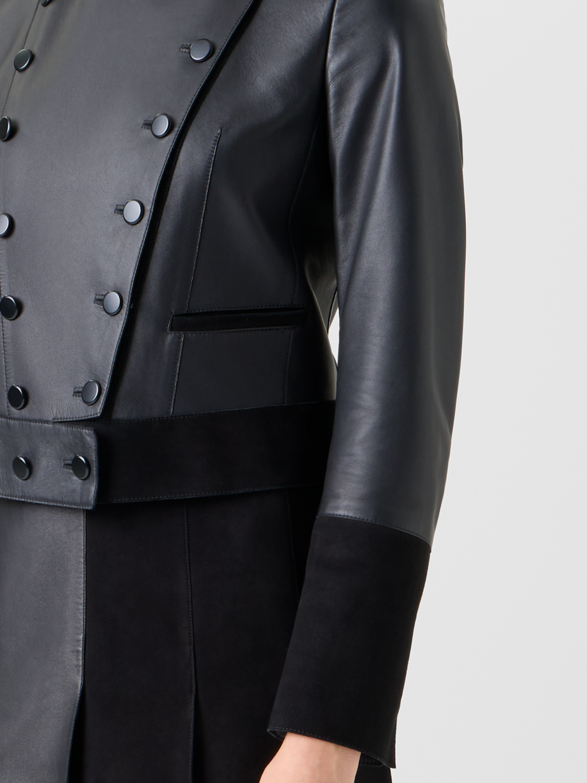 Designer Short Fitted Double-Breasted Leather Jacket - black - neutral #editorial
