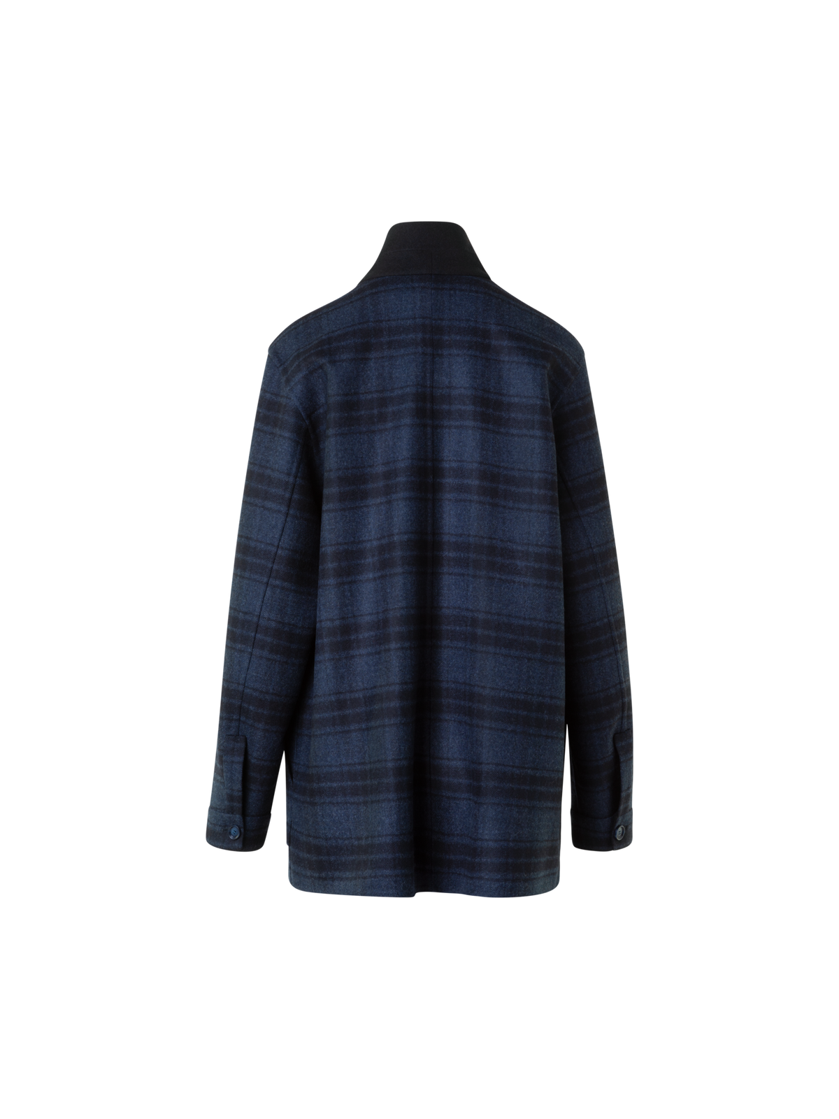 Designer Oversized Wool Double-Face Plaid Shirt Jacket - navy - blue