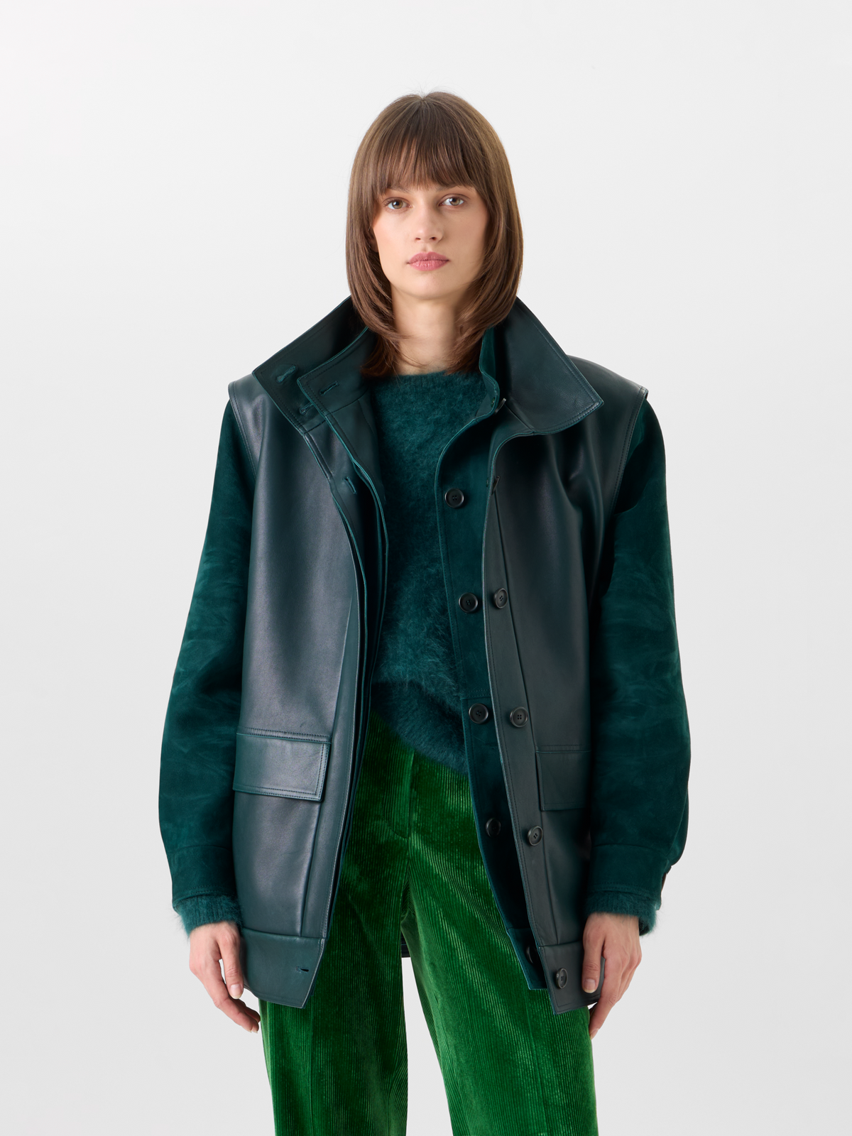 Designer Suede Blouson with Nappa Leather Gilet - green 