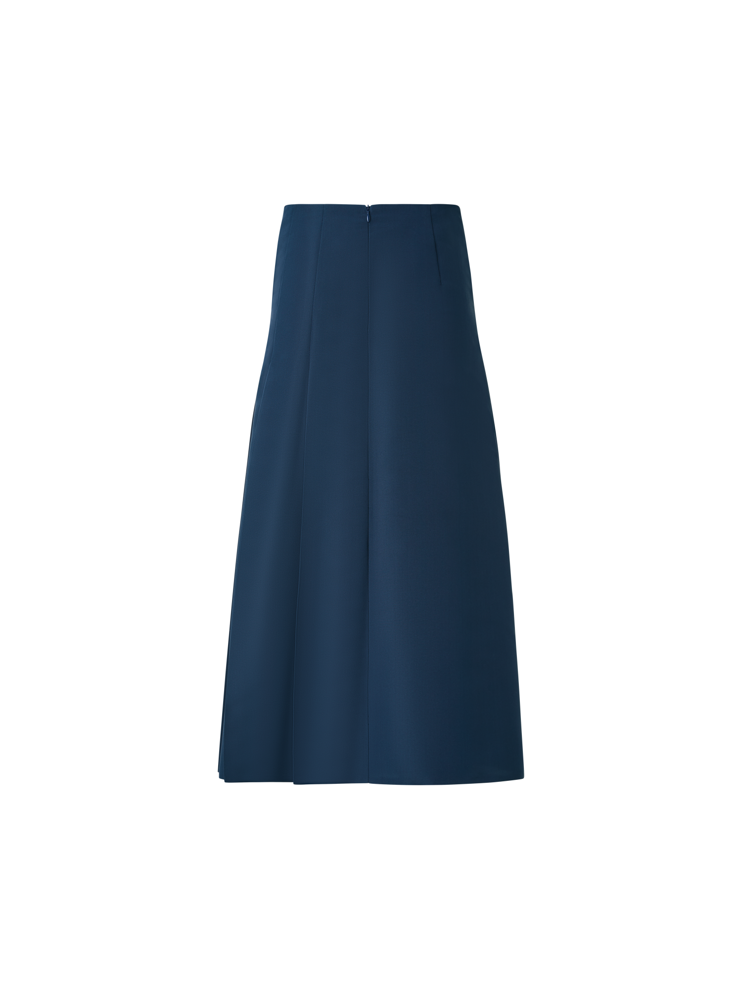 Designer Half-Pleated Ottoman Silk Midi Skirt - neutral - navy - blue