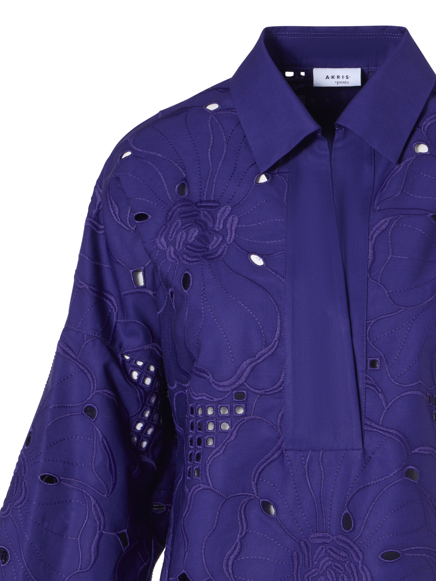 Designer 3/4-Sleeve Flower Eyelet Blouse - purple