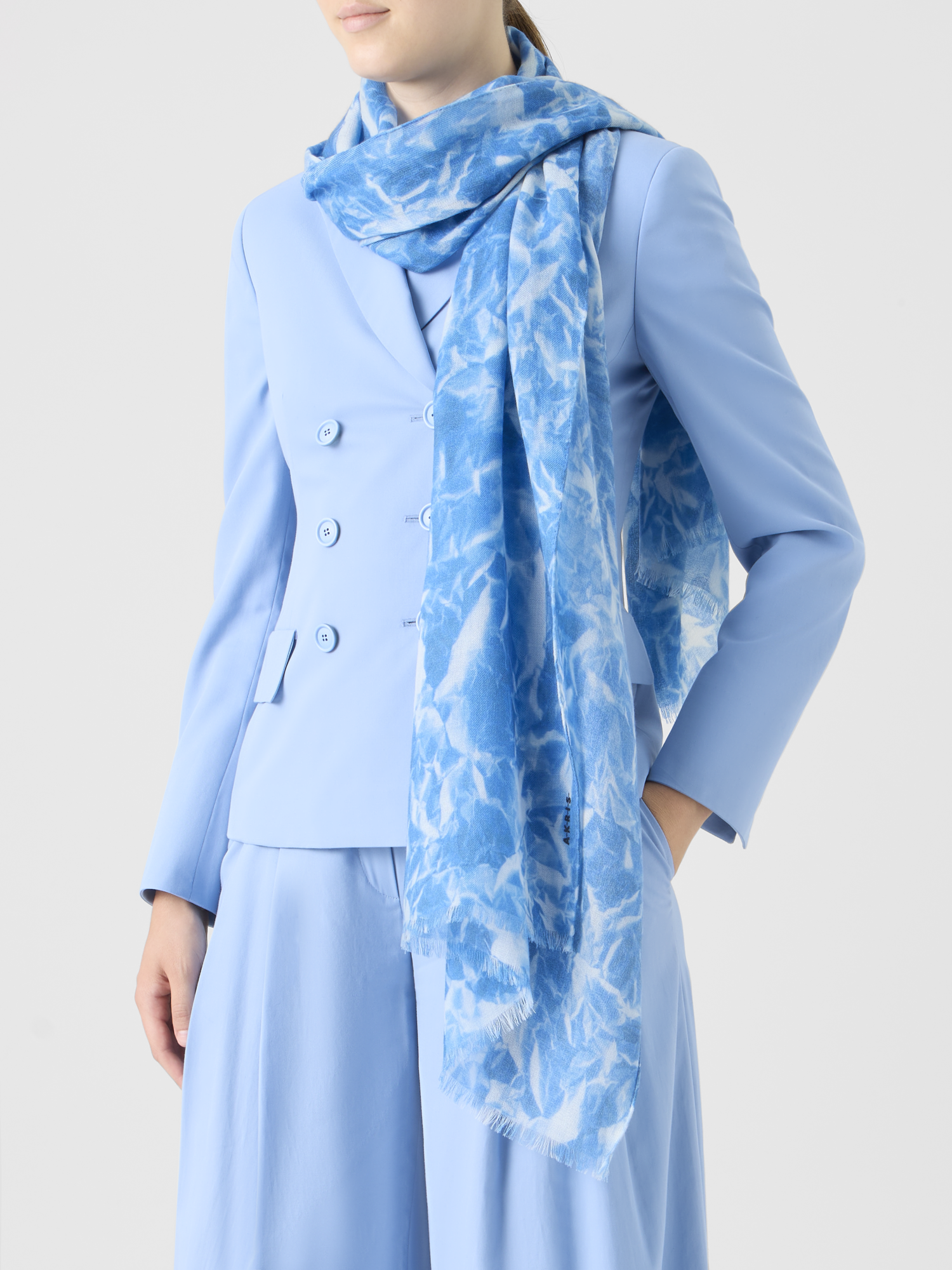 Designer Cashmere Scarf with Whitecaps Print 
