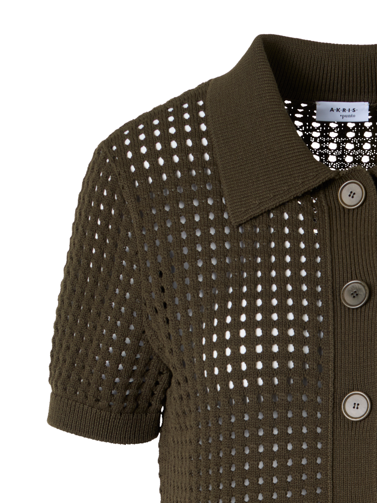 Designer Short-Sleeve Chunky Cotton Mesh Knit Cardigan - green