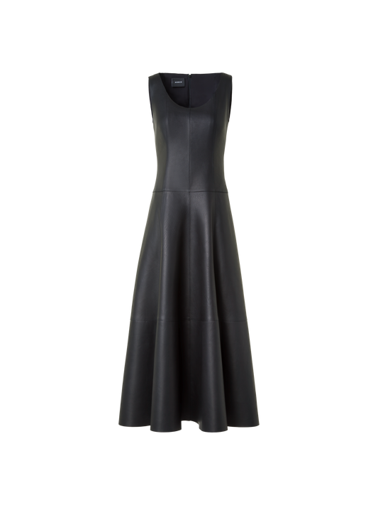 Designer Fit and Flare Leather Dress - black - neutral