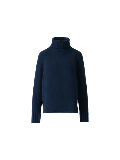Designer Boxy Cashmere Turtle Neck Sweater - neutral - navy - blue