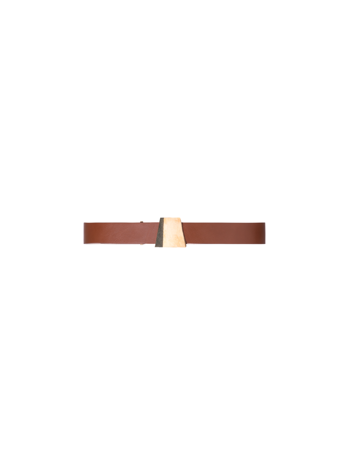 Designer Leather Belt with Gold Trapezoid Buckle - neutral - brown - gold