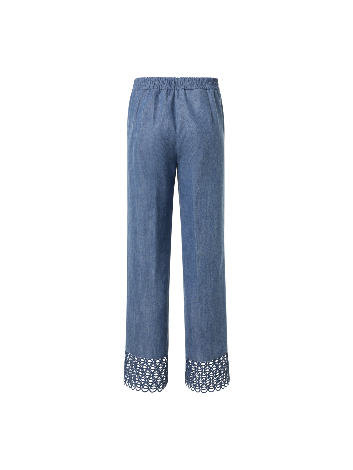Designer Marlon High Waist Denim Cropped Pants with Eyelet Guipure - blue