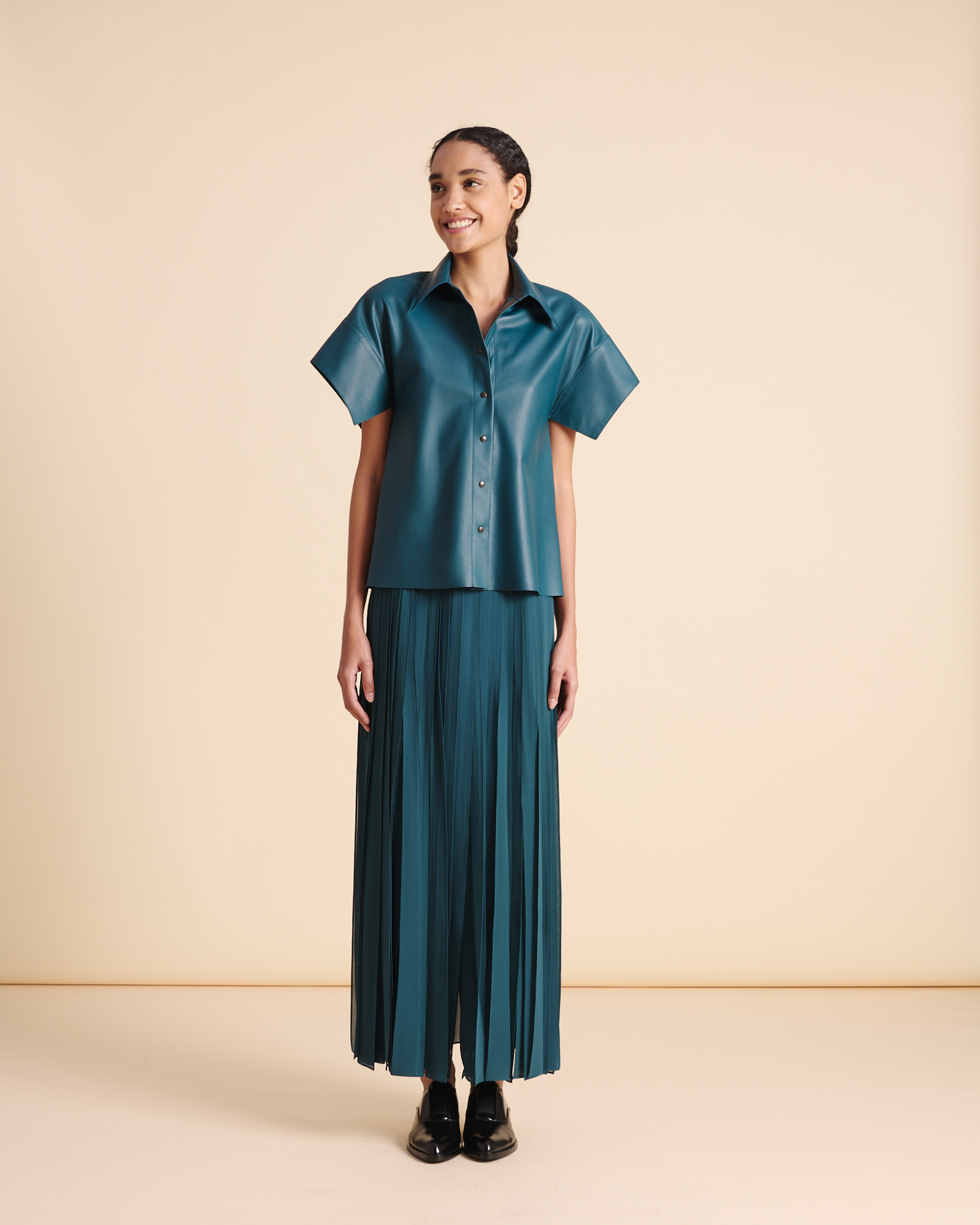 Designer Maxi Silk Skirt with Flowing Ribbons - green