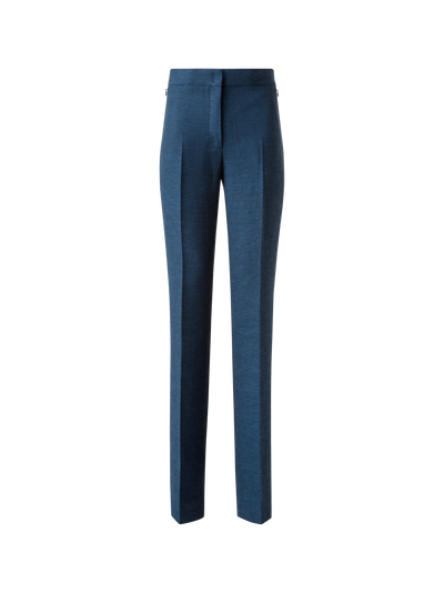 Designer Straight Linen Double-Face Pants - blue