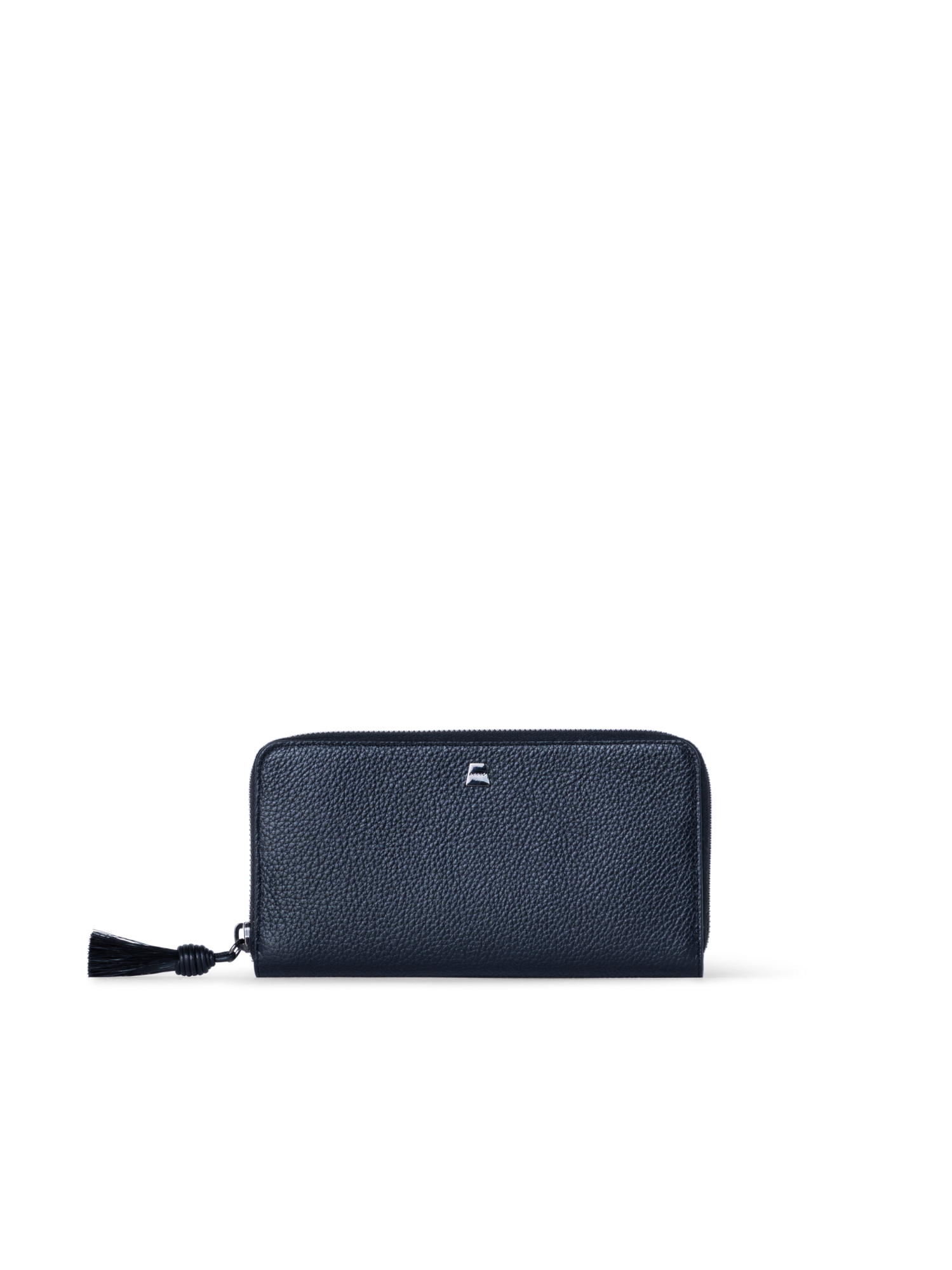 Designer Long Zip Around Wallet in Leather - navy - blue