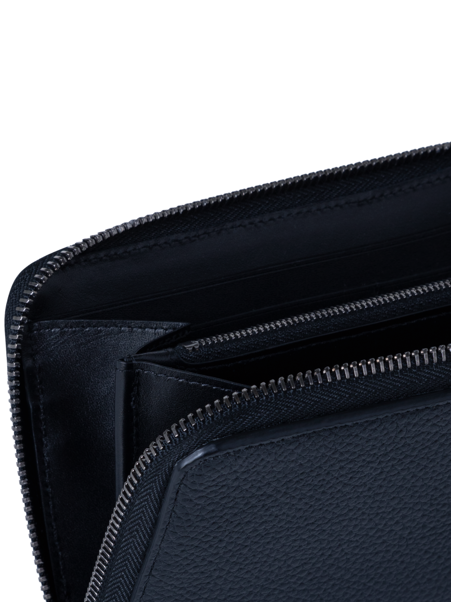 Designer Long Zip Around Wallet in Leather - navy - blue