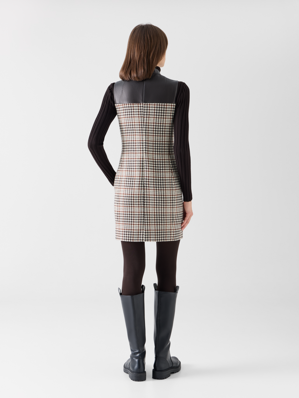 Designer Sleeveless Mini Shift Dress in Check Tweed - multicolor #editorial