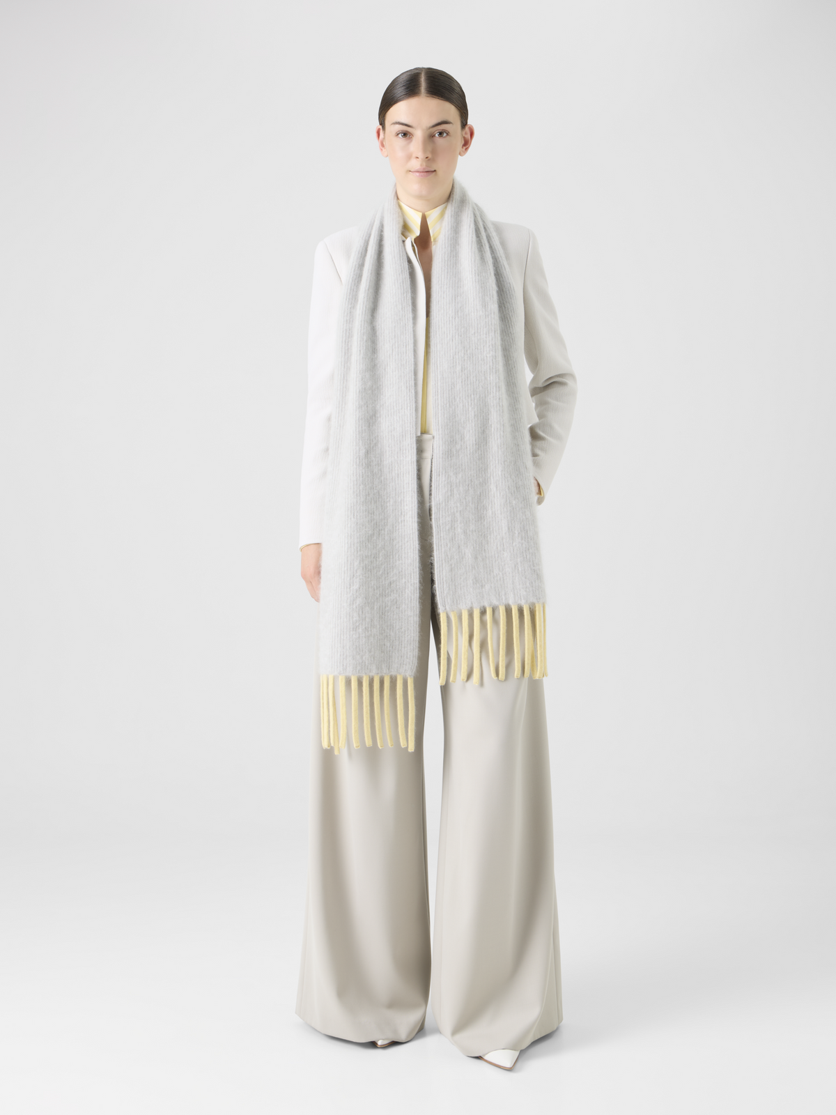 Designer Bi-Color Cloud Cashmere Scarf with Fringes - grey #editorial