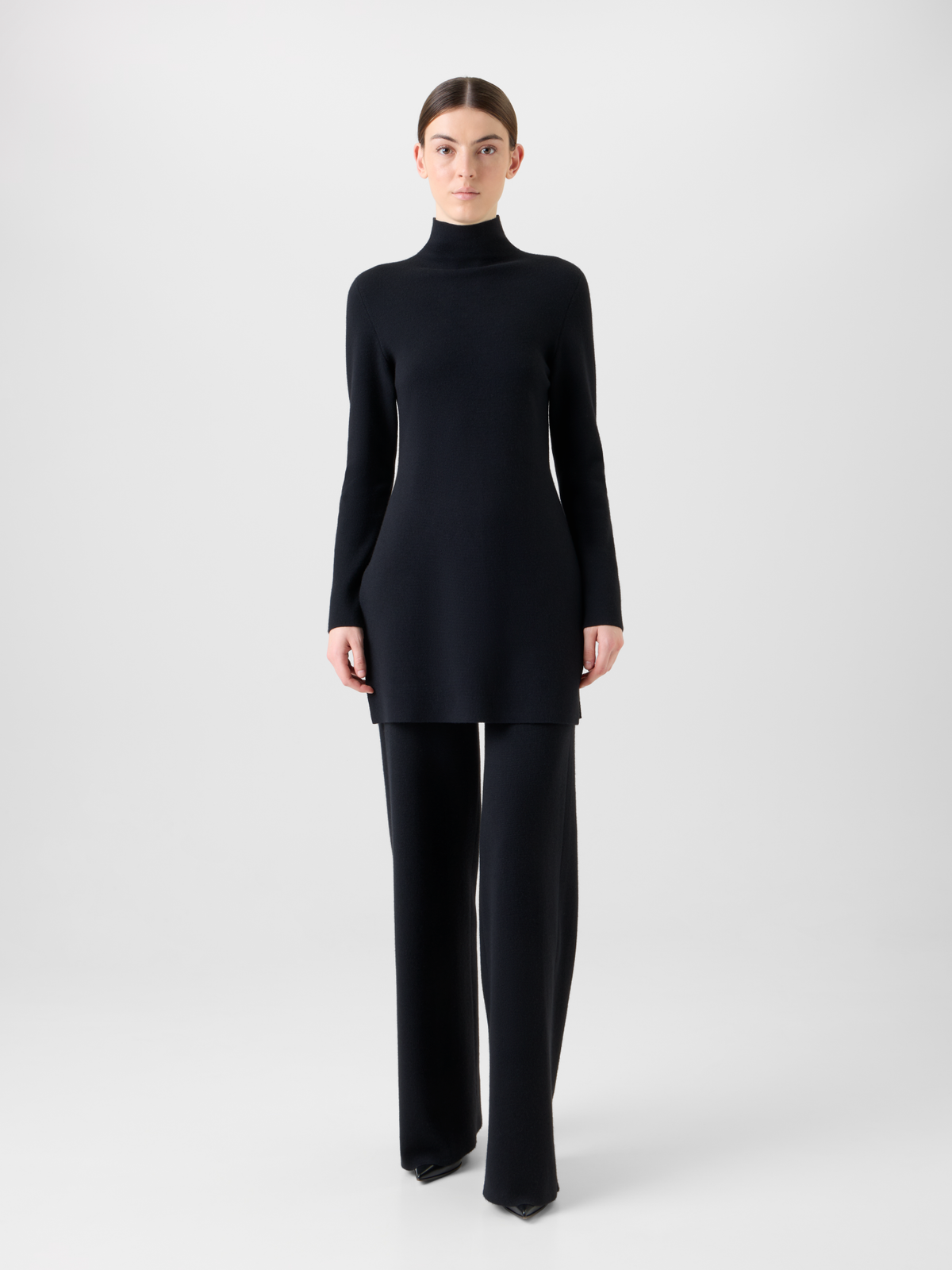 Designer Cashmere Silk Milano Knit Tunic - black - neutral #editorial