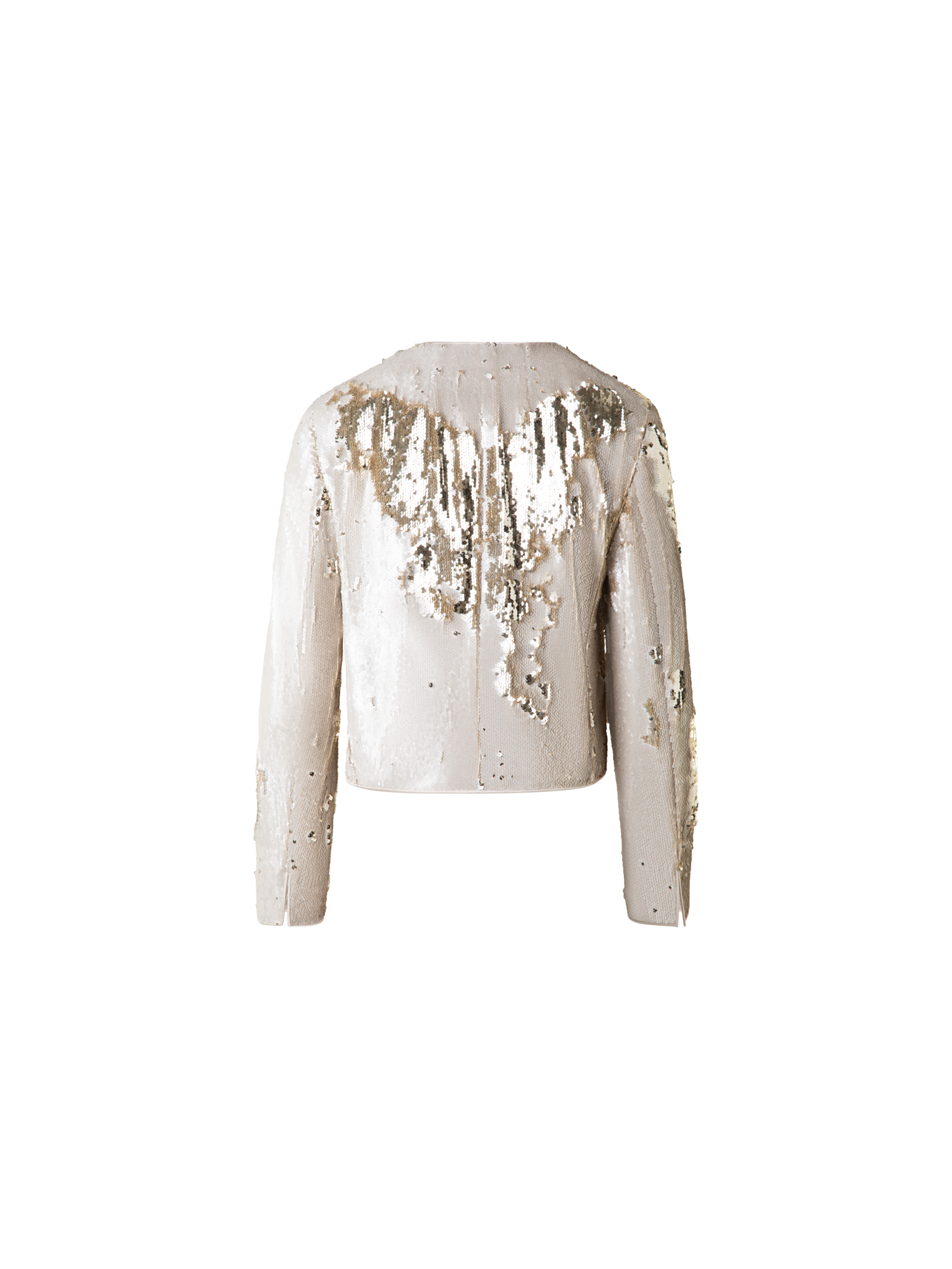 Designer Cropped Jacket with Dual Sequins - beige - gold