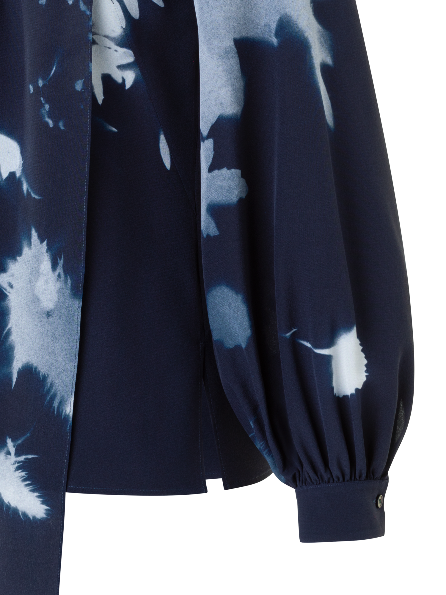 Designer Tie Neck Silk Blouse in Wildflower Print - neutral - navy - blue - multicolor