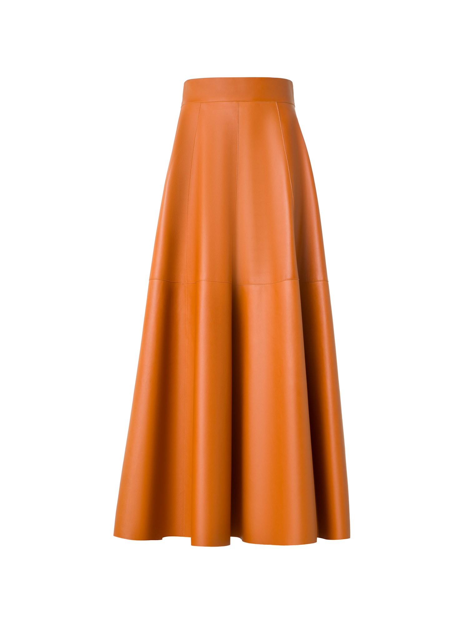 Designer Midi Leather Skirt in A-Line  - neutral - brown