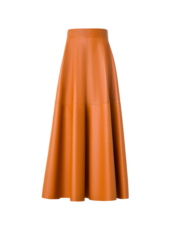 Designer Midi Leather Skirt in A-Line  - neutral - brown