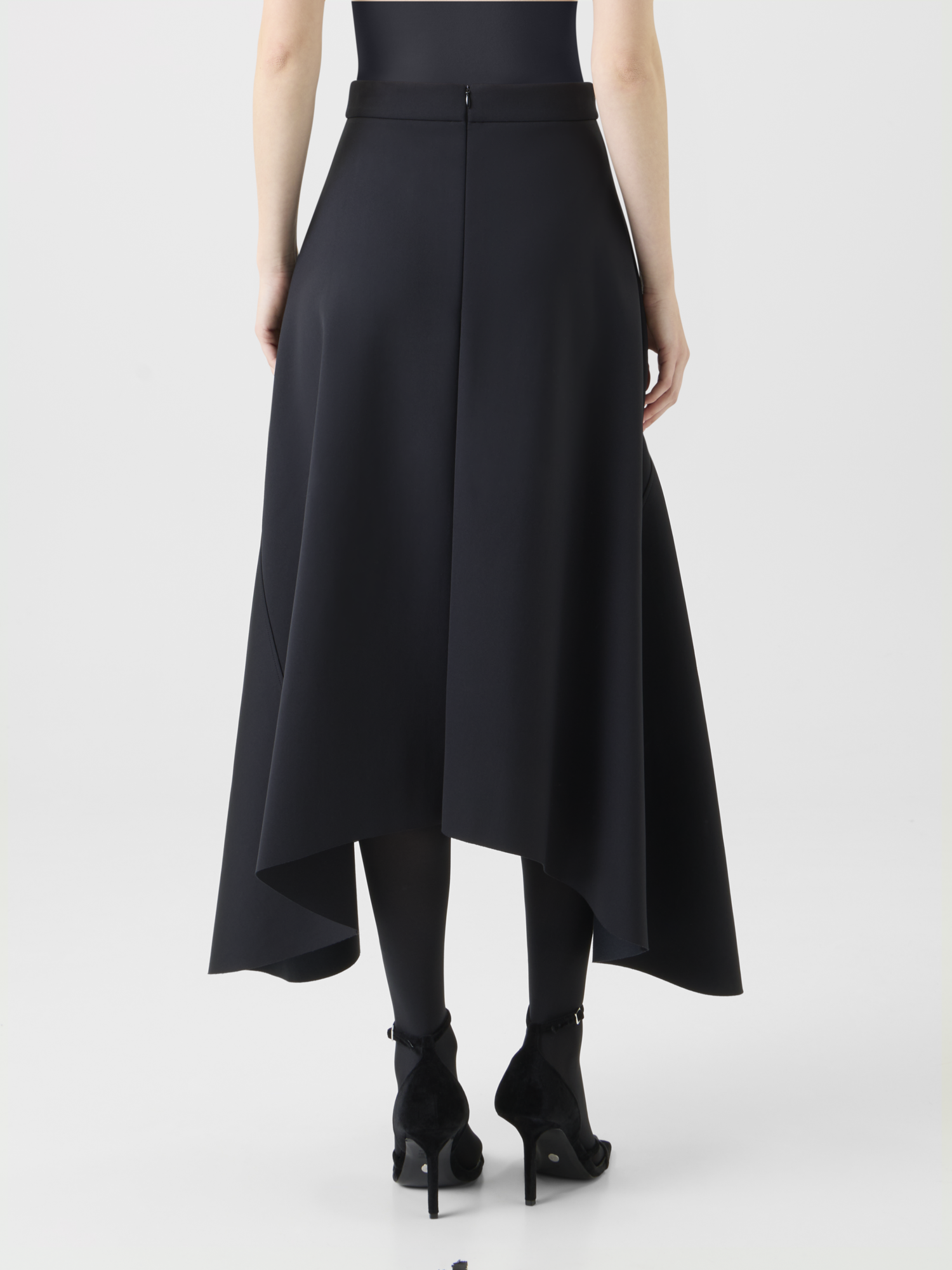 Designer Asymmetrical A-Line Neoprene Handkerchief Skirt - black - neutral 