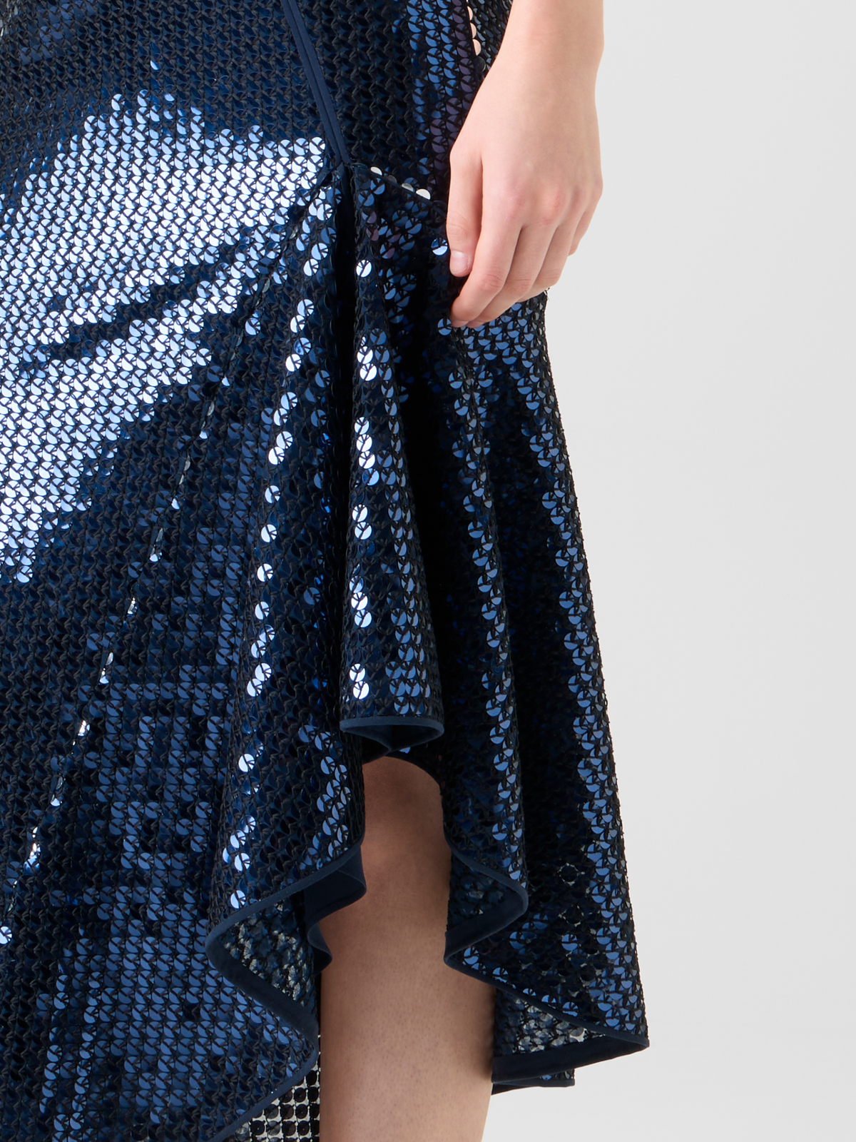 Designer Asymmetrical Sequin Dress with Flounce Hem - neutral - navy - blue #editorial