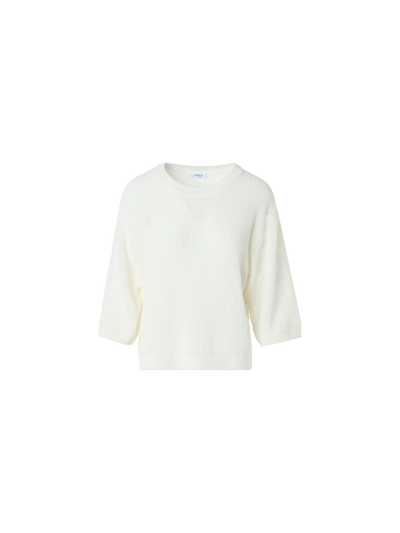 Designer Relaxed Linen-Cotton Boxy Knit Sweater - white
