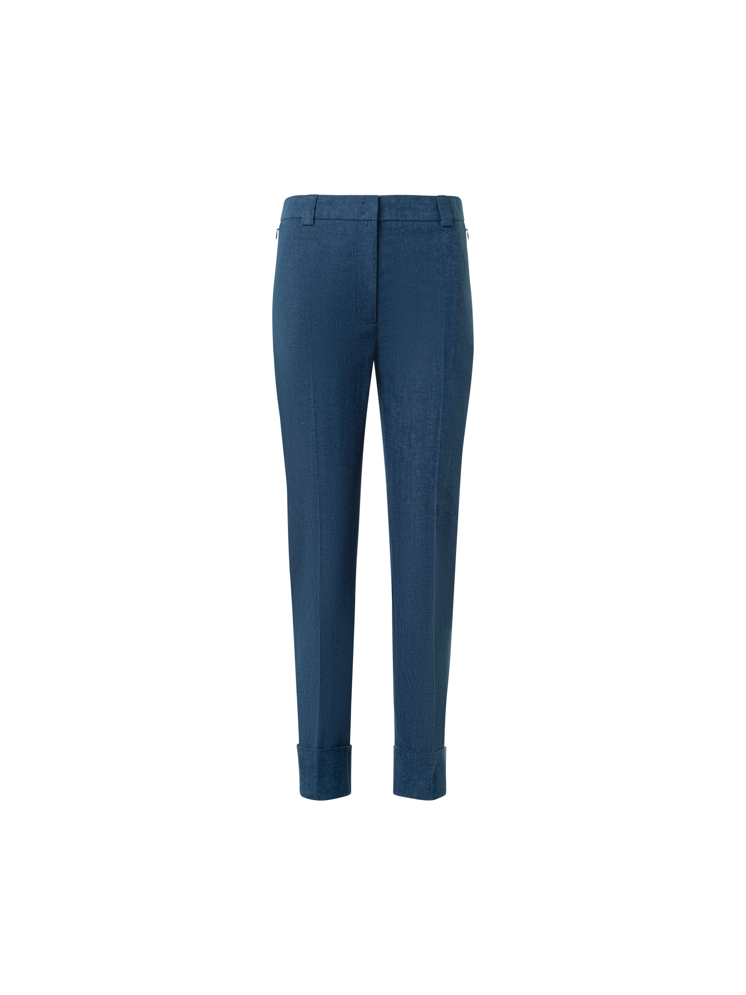 Designer Cropped Tapered Stretch Cotton Denim Pants - blue