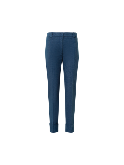 Designer Cropped Tapered Stretch Cotton Denim Pants - blue