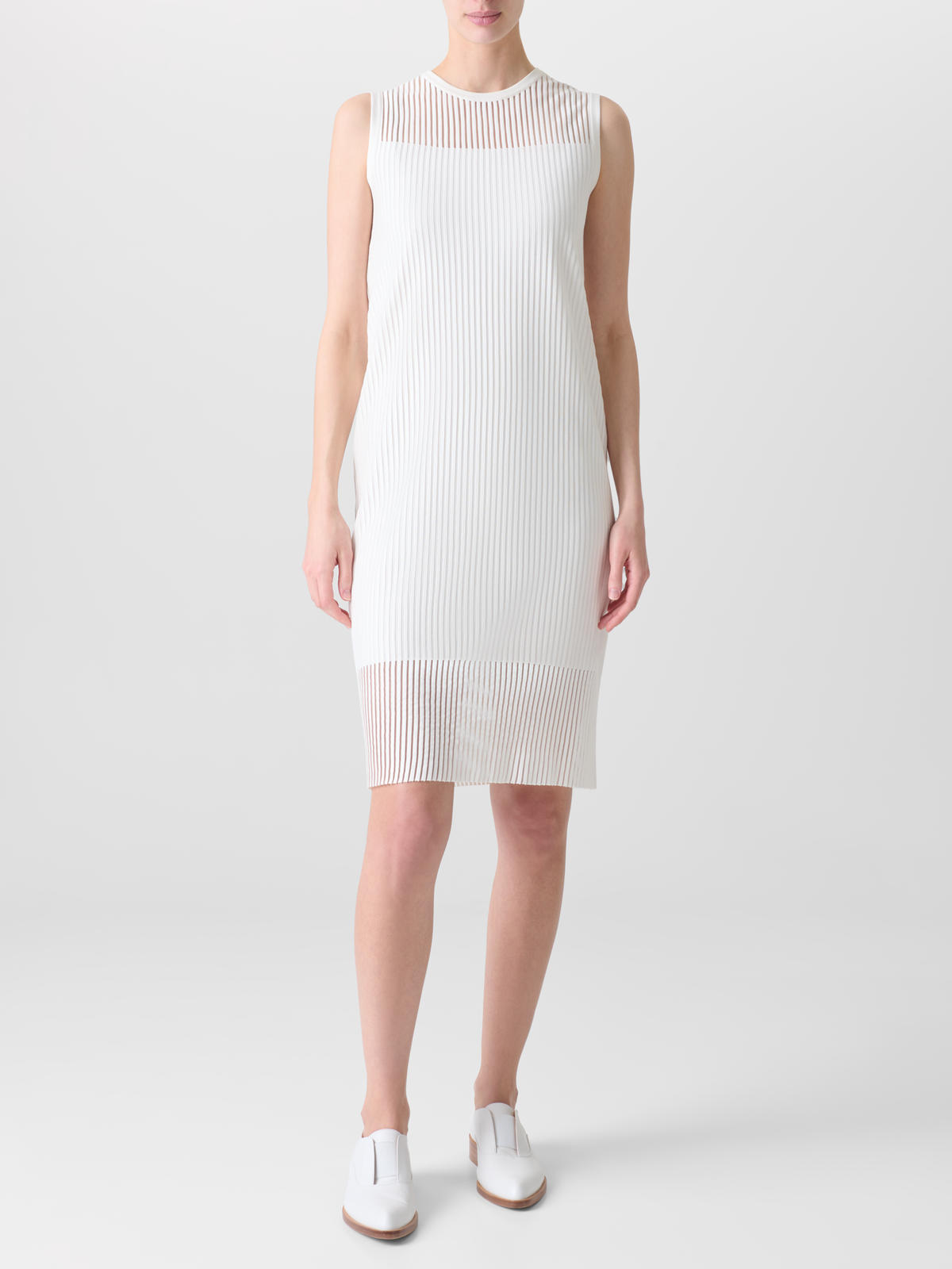 Designer Knit Dress in Semi-Sheer Silk Cotton - neutral - ecru - white #editorial