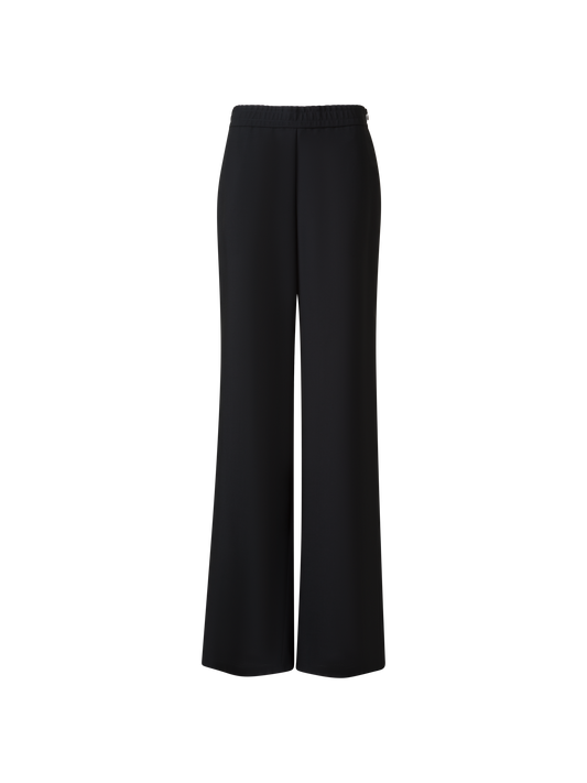 Designer Straight Cool Wool Pants with Elastic Waist - black - neutral
