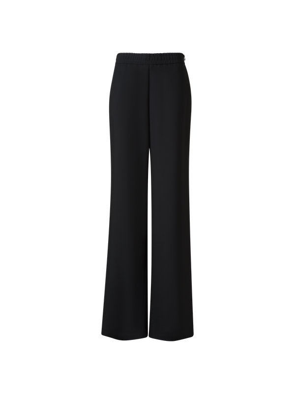 Designer Straight Cool Wool Pants with Elastic Waist - black - neutral