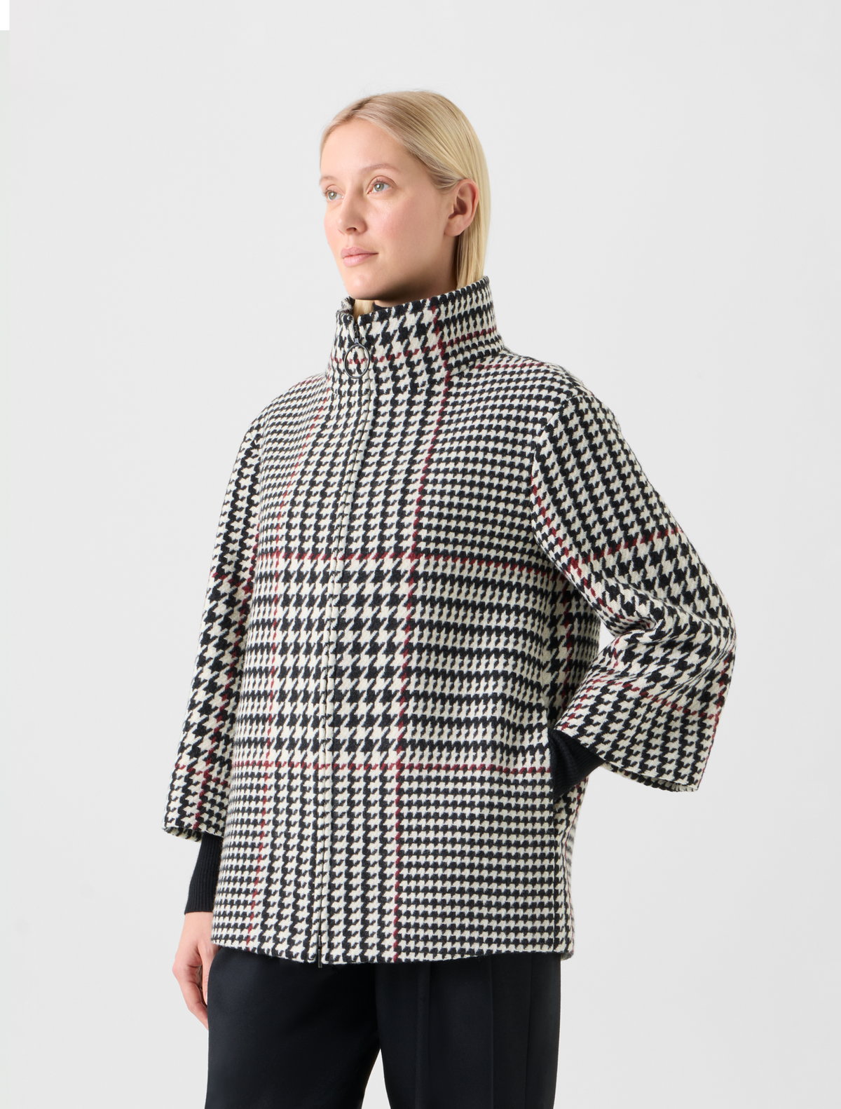 Designer Glencheck Car Coat - black - multicolor #editorial