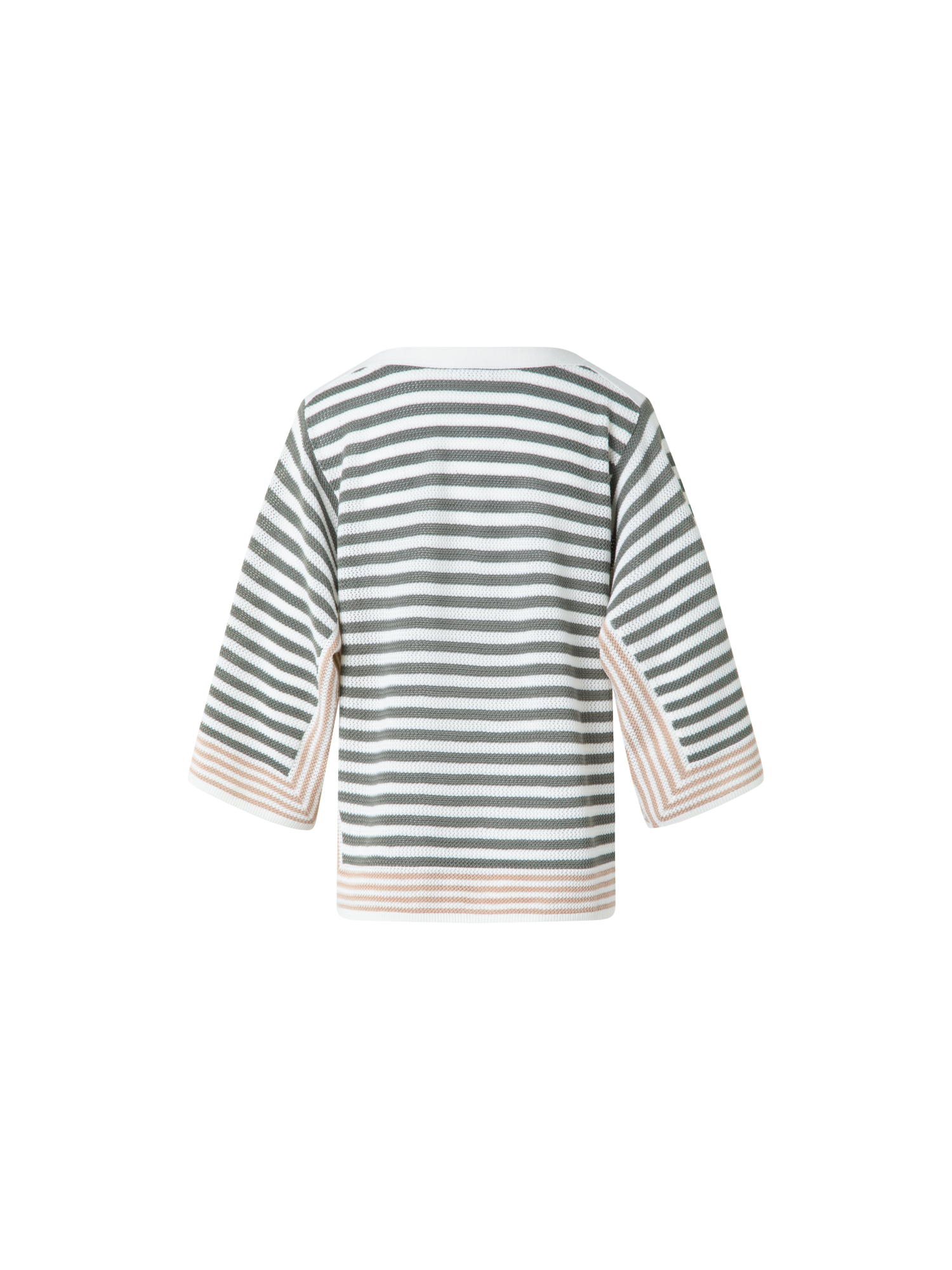 Designer Striped Volume-Sleeve Sweater in Merino Wool - neutral - green - multicolor