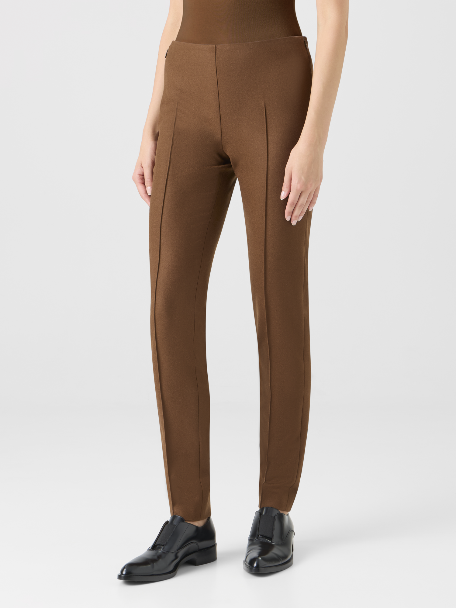 Designer Slim Wool Stretch Flannel Pants - brown 