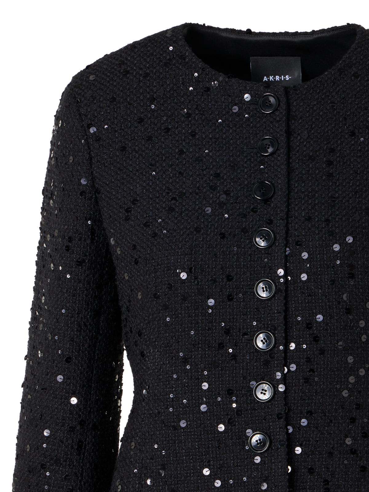 Designer Kelis Jacket in Cotton-Wool Tweed with Sequins - black